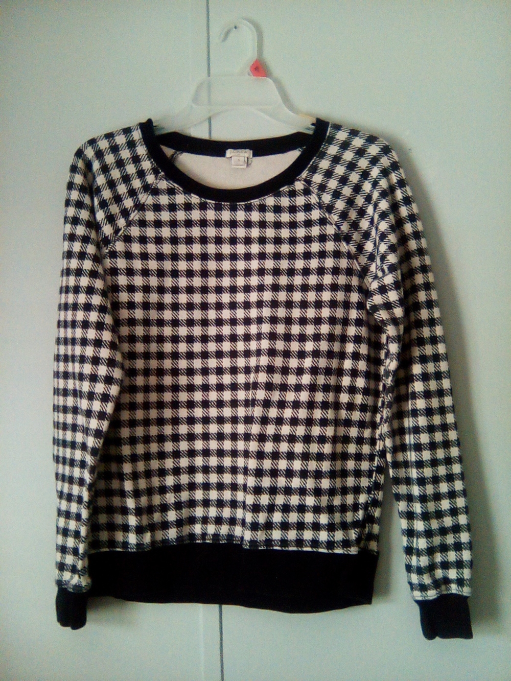 J. Crew Black and White Checkered Crewneck Sweater